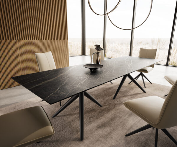 Jídelní stůl Edge 300x100 cm keramika Laminam® Noir Desir hnědá Estelar kulatá černý kov - Image 7