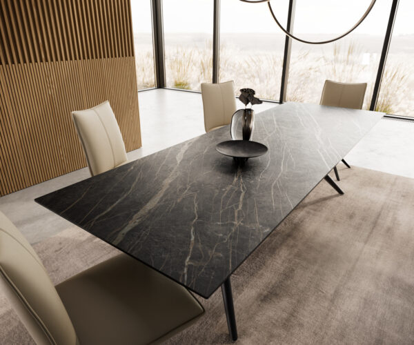 Jídelní stůl Edge 300x100 cm keramika Laminam® Noir Desir hnědá Estelar kulatá černý kov - Image 4