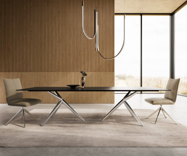 Jídelní stůl Edge 300x100 cm keramika Laminam® Noir Desir hnědý Estelar kulatý nerezová ocel - Image 2