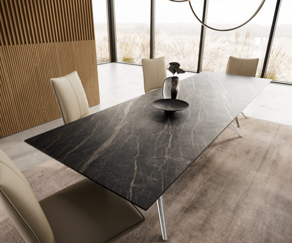 Jídelní stůl Edge 300x100 cm keramika Laminam® Noir Desir hnědý Estelar kulatý nerezová ocel - Image 4