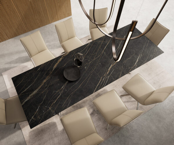 Jídelní stůl Edge 300x100 cm keramika Laminam® Noir Desir hnědý Estelar kulatý nerezová ocel - Image 6