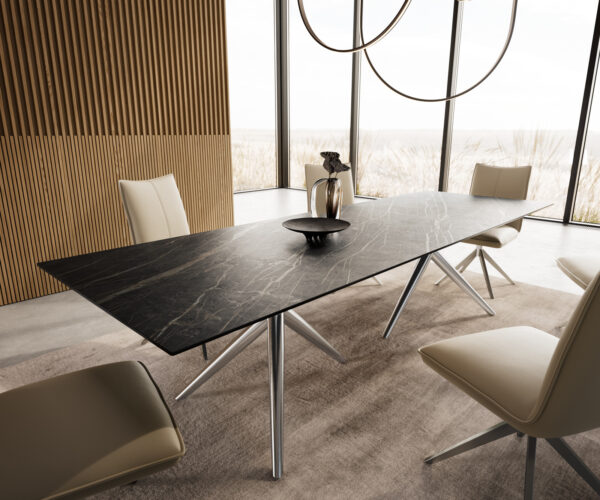 Jídelní stůl Edge 300x100 cm keramika Laminam® Noir Desir hnědý Estelar kulatý nerezová ocel - Image 7