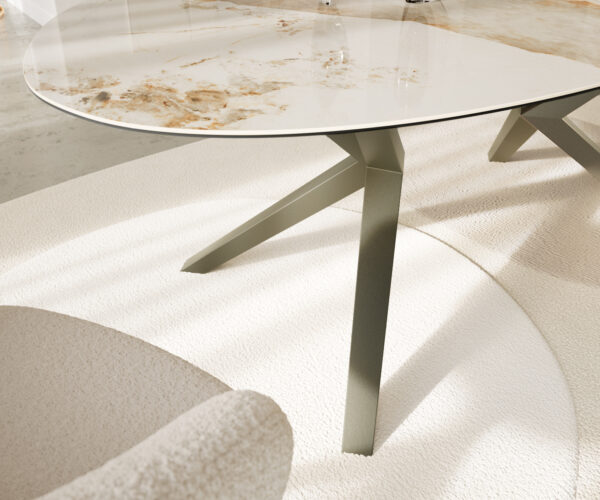 Jídelní stůl Edge Oválný 220x120 cm keramika Minas Melange bílá-béžová Zenthara s hranatým kovovým efektem titan - Image 5