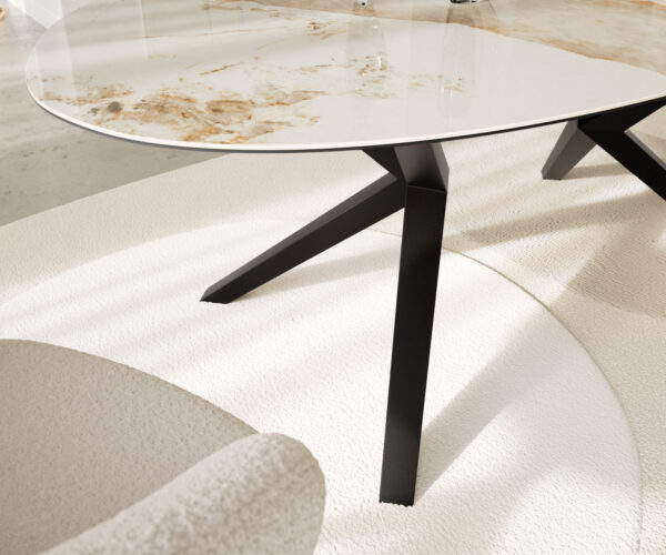 Jídelní stůl Edge Oválný 220x120 cm keramika Minas Melange bílá-béžová Zenthara hranatý kov černý - Image 5