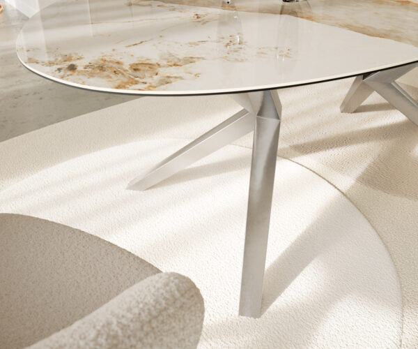 Jídelní stůl Edge Oválný 220x120 cm keramika Minas Melange bílá-béžová Zenthara hranatý nerezový kov - Image 5