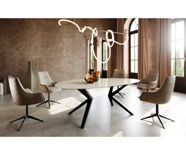 Jídelní stůl Edge Oválný 220x120 cm keramika Iris FMG Onice Oro Zenthara, hranatý kov černý - Image 5