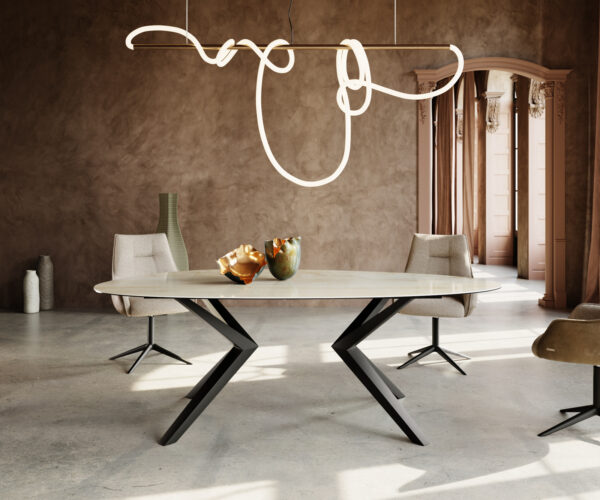 Jídelní stůl Edge Oválný 220x120 cm keramika Iris FMG Onice Oro Zenthara, hranatý kov černý - Image 2