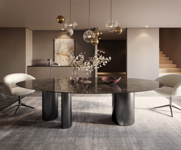 Jídelní stůl Edge oválný 280x130 keramika Laminam®Emperador Extra Lucidato tmavě hnědá Troa nerezová ocel grafit - Image 2