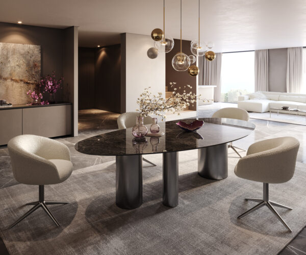 Jídelní stůl Edge oválný 280x130 keramika Laminam®Emperador Extra Lucidato tmavě hnědá Troa nerezová ocel grafit - Image 6
