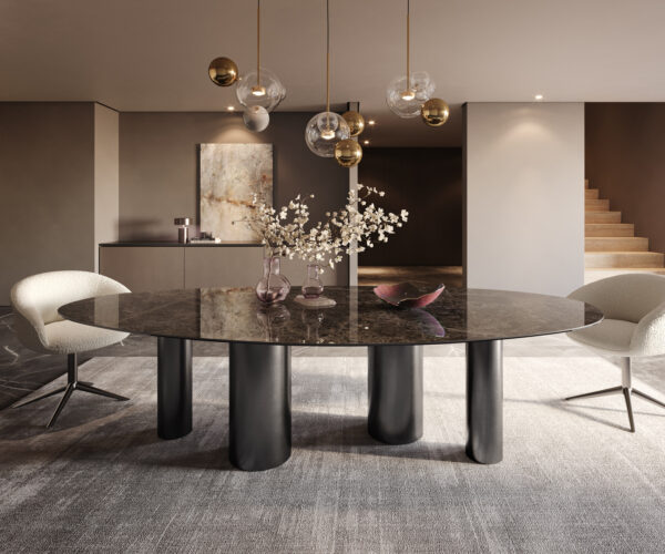 Jídelní stůl Edge oválný 280x130 keramika Laminam®Emperador Extra Lucidato tmavě hnědý pilíř nerezová ocel grafit - Image 2