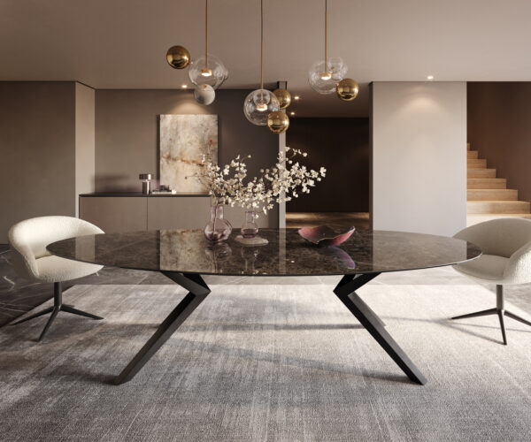Jídelní stůl Edge oválný 280x130 keramika Laminam®Emperador Extra Lucidato tmavě hnědá Zenthara hranatý kov černý - Image 2