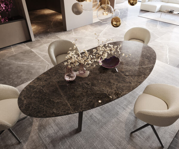 Jídelní stůl Edge oválný 280x130 keramika Laminam®Emperador Extra Lucidato tmavě hnědá Zenthara hranatý kov černý - Image 3