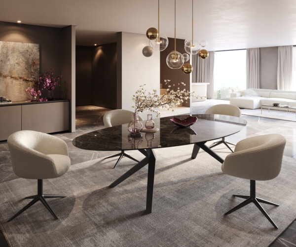 Jídelní stůl Edge oválný 280x130 keramika Laminam®Emperador Extra Lucidato tmavě hnědá Zenthara hranatý kov černý - Image 5