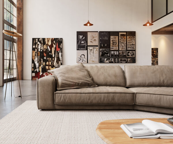 Velká pohovka Snoosh 400x150 cm mikrovlákno taupe vintage s pravým polohovacím opěradlem - Image 2