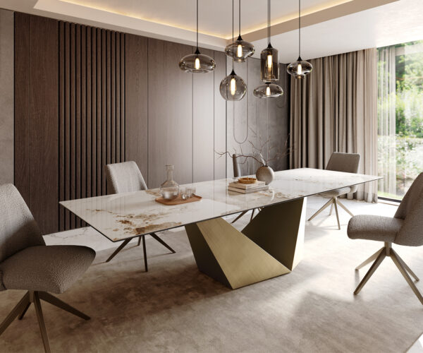 Jídelní stůl Edge 300x100 keramika Minas Melange bílá béžová Prisma Metallic zlatá - Image 2