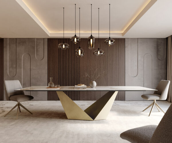 Jídelní stůl Edge 300x100 keramika Minas Melange bílá béžová Prisma Metallic zlatá