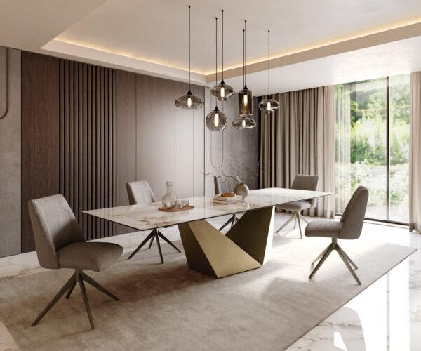 Jídelní stůl Edge 300x100 keramika Minas Melange bílá béžová Prisma Metallic zlatá - Image 7