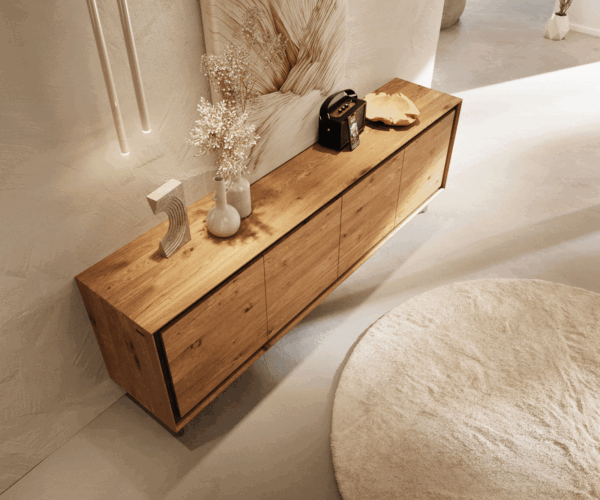 Komoda Stonegrace 200 cm přírodní dub 4 dveře oválné nohy nerezová ocel kartáčovaná - Image 4