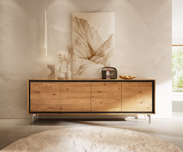 Komoda Stonegrace 200 cm přírodní dub 4 dveře oválné nohy nerezová ocel kartáčovaná - Image 2