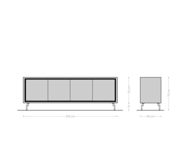 Komoda Stonegrace 200 cm přírodní dub 4 dveře oválné nohy nerezová ocel kartáčovaná - Image 6