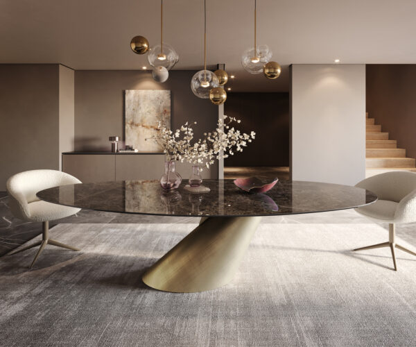 Jídelní stůl Edge oválný 280x130 keramika Laminam® Emperador Extra Lucidato tmavě hnědý kužel kov zlatý - Image 2