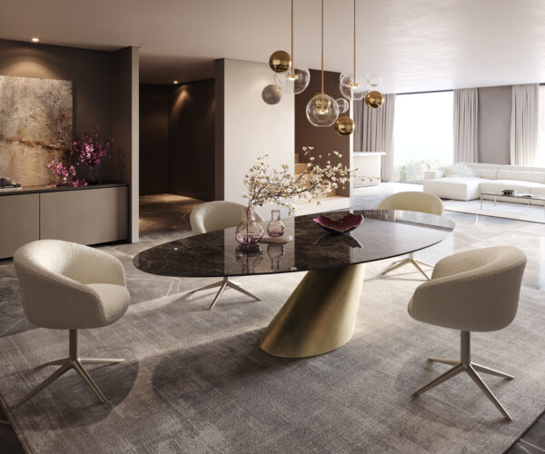 Jídelní stůl Edge oválný 280x130 keramika Laminam® Emperador Extra Lucidato tmavě hnědý kužel kov zlatý - Image 5