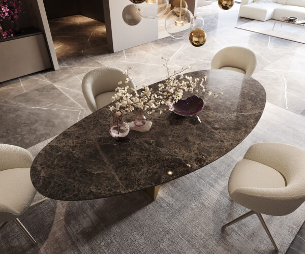Jídelní stůl Edge oválný 280x130 keramika Laminam® Emperador Extra Lucidato tmavě hnědý Origami metalická zlatá - Image 3