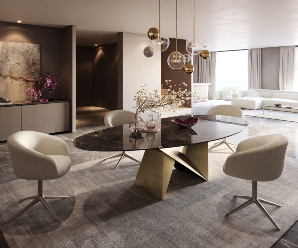 Jídelní stůl Edge oválný 280x130 keramika Laminam® Emperador Extra Lucidato tmavě hnědý Origami metalická zlatá - Image 6