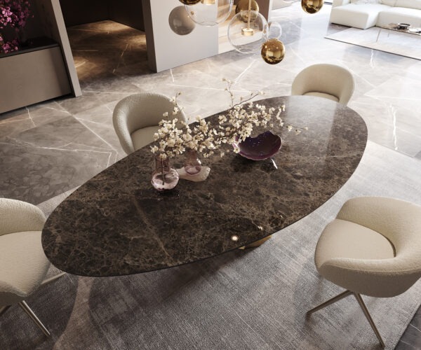 Jídelní stůl Edge oválný 280x130 keramika Laminam® Emperador Extra Lucidato tmavě hnědá parabel kovová zlatá - Image 3