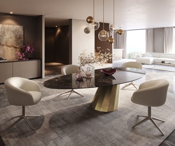 Jídelní stůl Edge oválný 280x130 keramika Laminam® Emperador Extra Lucidato tmavě hnědá parabel kovová zlatá - Image 6