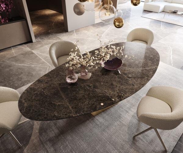 Jídelní stůl Edge oválný 280x130 keramika Laminam® Emperador Extra Lucidato tmavě hnědá Prisma Metallic Gold - Image 3