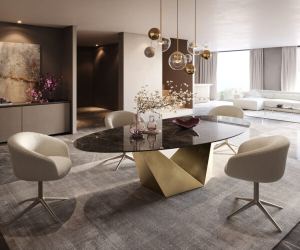 Jídelní stůl Edge oválný 280x130 keramika Laminam® Emperador Extra Lucidato tmavě hnědá Prisma Metallic Gold - Image 6