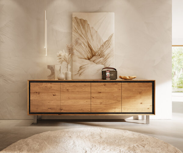 Komoda Stonegrace 200 cm přírodní dub 4 dveře nohy čtvercové nerez kartáčovaný - Image 2