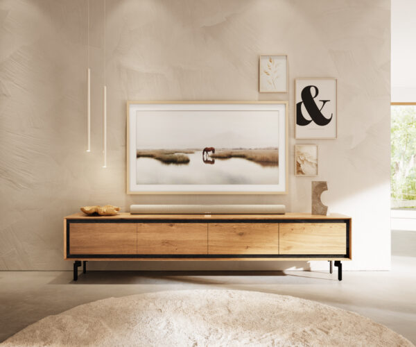 TV stolek Stonegrace 200 cm přírodní dub 4 dveře oválné nohy kov černý - Image 2