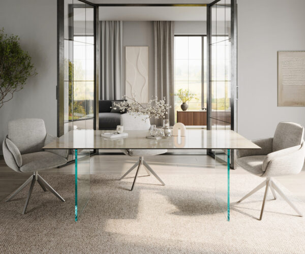 Jídelní stůl Edge 200x100 cm keramický Laminam® Onice Oro skleněný rám - Image 2