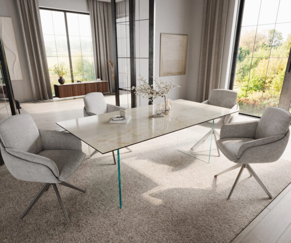 Jídelní stůl Edge 200x100 cm keramický Laminam® Onice Oro skleněný rám - Image 6