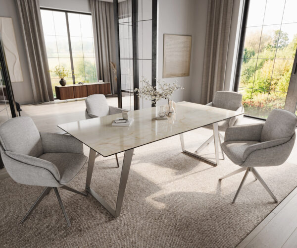Jídelní stůl Edge 200x100 cm keramika Laminam® Onice Oro nerezová ocel šikmá - Image 6