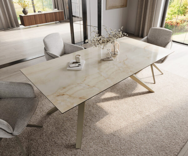 Jídelní stůl Edge 200x100 cm keramika Laminam® Onice Oro Zenthara, úhlový kovový efekt, titanový povrch - Image 4