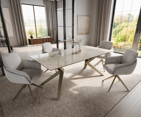 Jídelní stůl Edge 200x100 cm keramika Laminam® Onice Oro Zenthara, úhlový kovový efekt, titanový povrch - Image 6