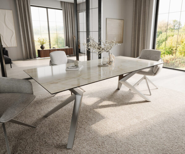 Jídelní stůl Edge 200x100 cm keramika Laminam® Onice Oro Zenthara, hranatý nerezový rám - Image 2