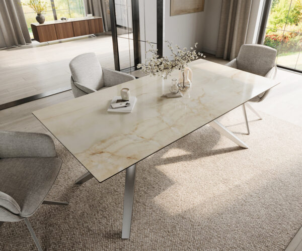 Jídelní stůl Edge 200x100 cm keramika Laminam® Onice Oro Zenthara, hranatý nerezový rám - Image 4