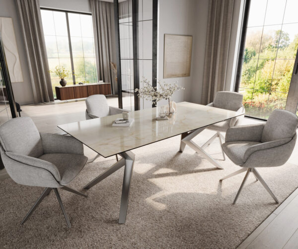 Jídelní stůl Edge 200x100 cm keramika Laminam® Onice Oro Zenthara, hranatý nerezový rám - Image 6