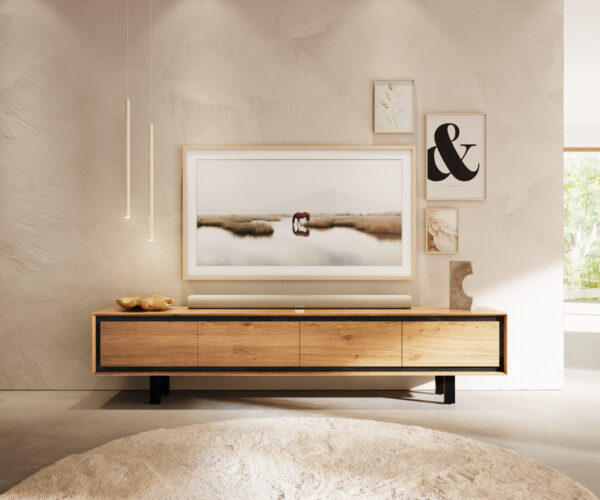 TV stolek Stonegrace 200 cm přírodní dub 4 dveře nohy čtvercové kov černý - Image 2