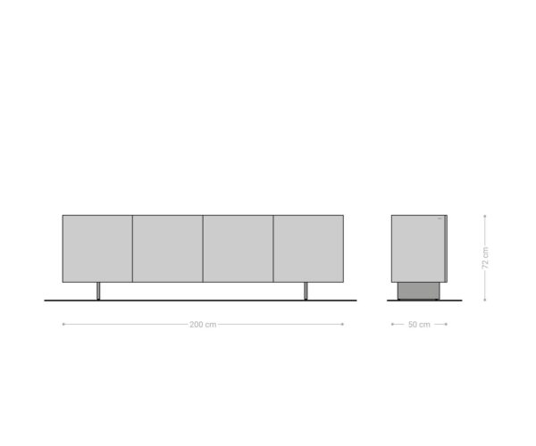 Komoda Aira 200 cm metalická zlatá, 4 dveře, závěsná, černý kov - Image 5