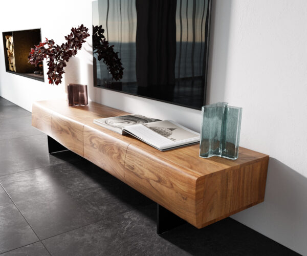 TV stolek New Live-Edge 175 cm přírodní akácie, 4 dveře, nohy ve stylu floating, kov černý - Image 2