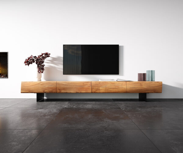 TV stolek New Live-Edge 240 cm přírodní akácie 4 zásuvky, nohy ve vzdušném stylu, kov černý - Image 4
