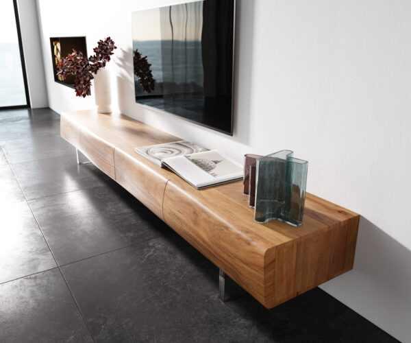 TV stolek New Live-Edge 240 cm přírodní akácie 4 zásuvky akrylové nohy - Image 2