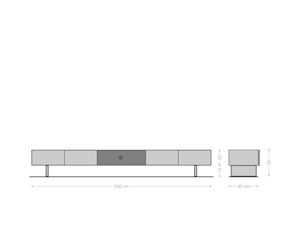 TV stolek New Live-Edge 240 cm přírodní akácie 4 dveře 1 přihrádka závěsný styl kov černý - Image 7