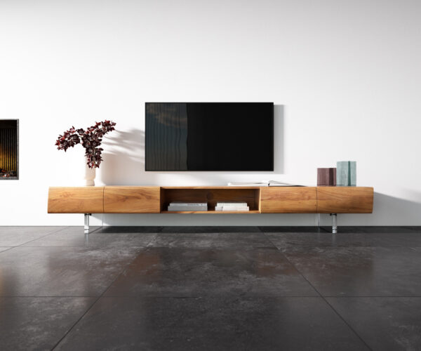 TV stolek New Live-Edge 240 cm přírodní akácie 4 dveře 1 přihrádka akrylové nohy - Image 4