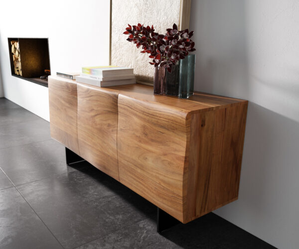 Komoda New Live-Edge 145 cm přírodní akácie 3 dveře plovoucí nohy kov černý - Image 2